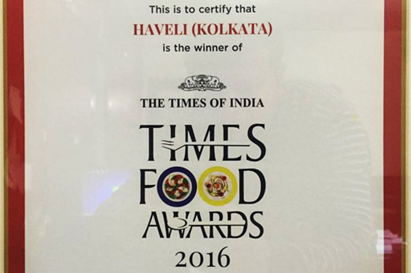 Awarded Times Food Awards 2016 in the category of Best Vegeterian Restaurant from The Times of India